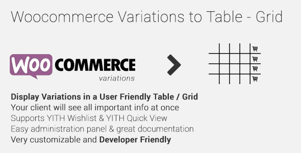 Woocommerce Variations Table – Grid